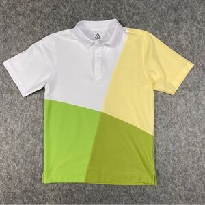 Deolax Polo Golf Shirt Mens Small Colorblock White Green Stretch Cotton Poly
